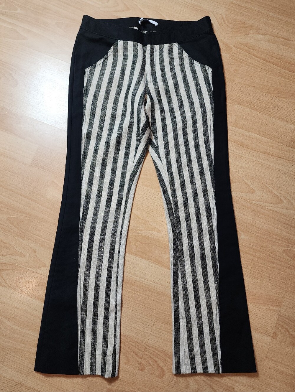 Derek Lam Linen Blend Mixed Media Pants Black Cream Stripe Women's Size 4